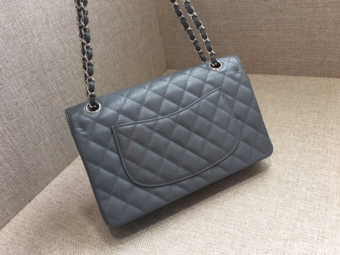 Medium Classic Flap Caviar Bag A01112 Dark Gray/Silver